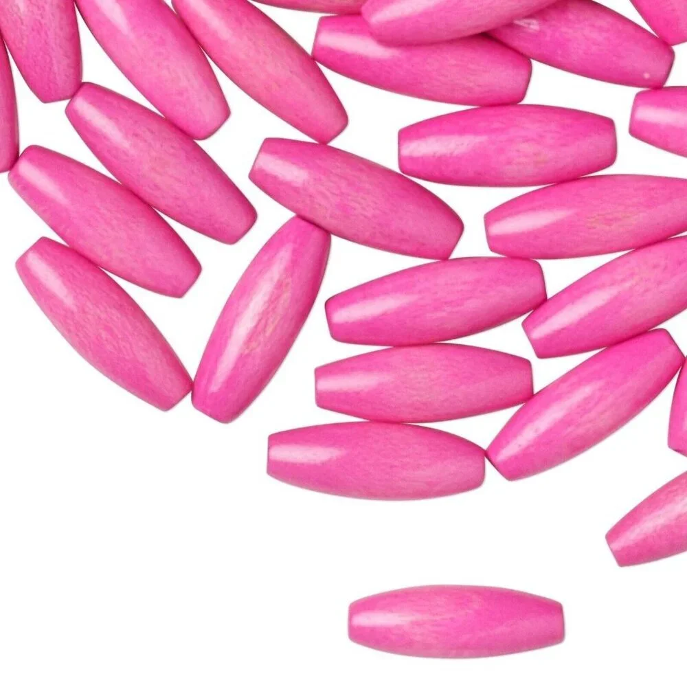 Bulk Lot Vintage West Germany Lacquered Bright Pink 15x5 Oval Wood Beads 50 pcs
